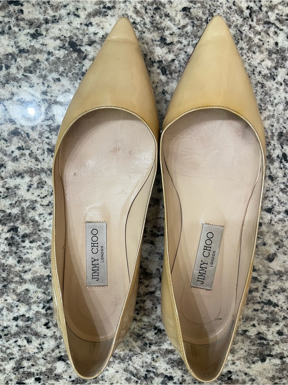 Jimmy Choo - Alina, Pointed-Toe Patented Leather Flats in Nude